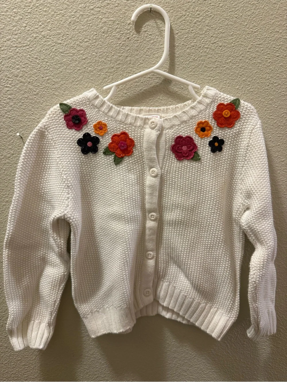 Gymboree White Knit Cardigan with Colorful Flower Appliques